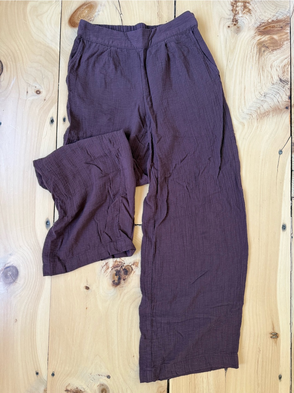 a new day Gauze Pull-On Wide-Leg Pants in Plum